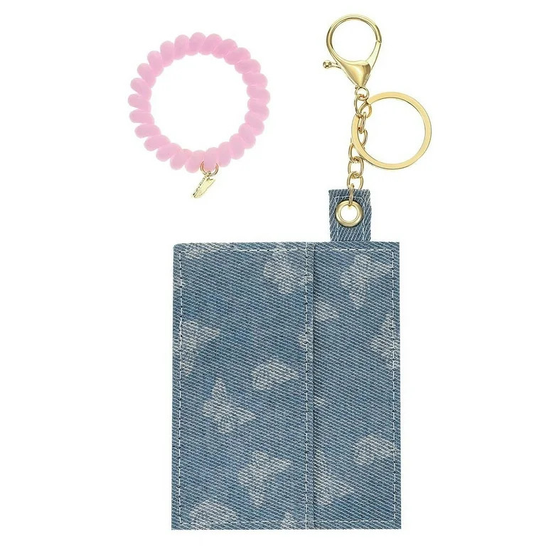 No Boundaries Fabric ID Holder Keychain with Stretch Coil Bracelet, Blue, Women's | Walmart (US)