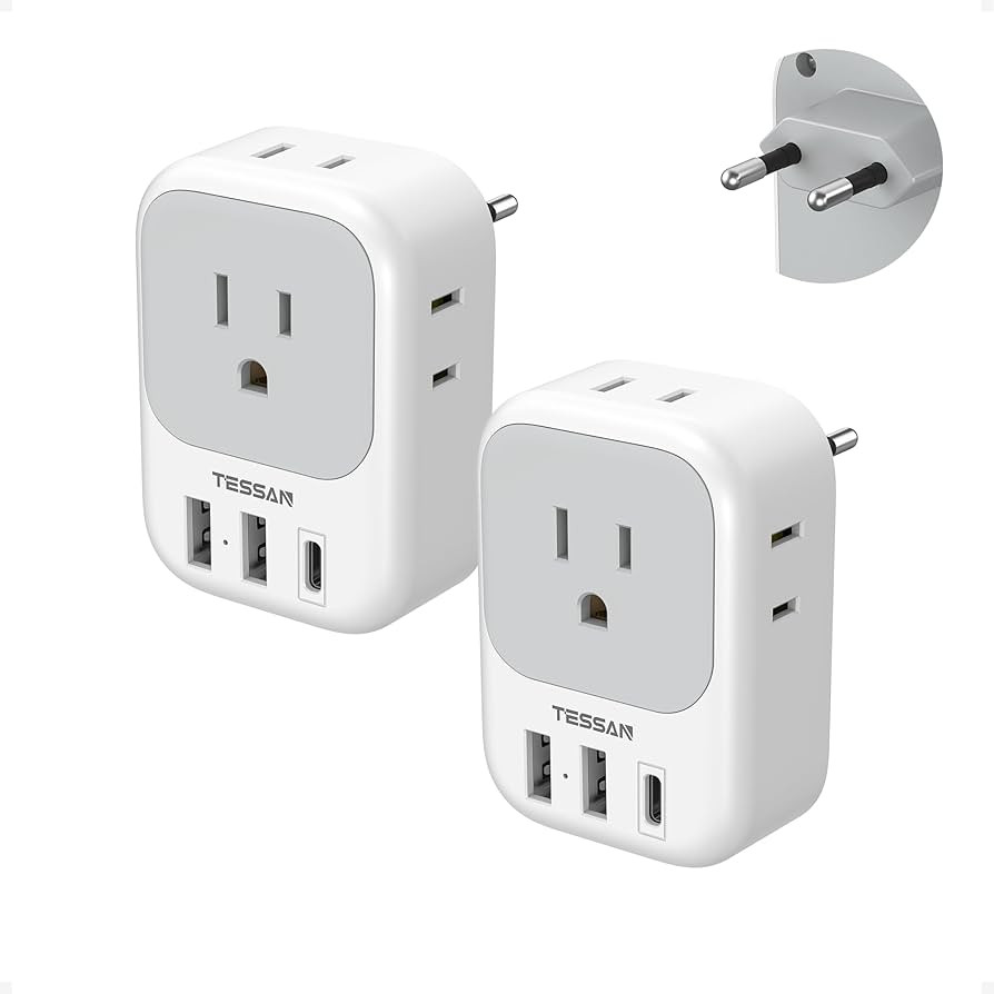 2 Pack European Plug Adapter USB C, TESSAN US to Europe Adapter 4 Outlets 3 USB Charger, Type C I... | Amazon (US)