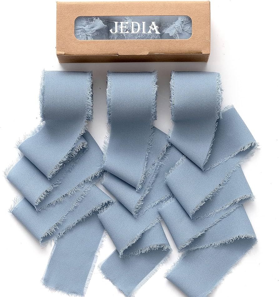 JEDIA Dusty Blue Ribbon, 3 Rolls Chiffon Silk Ribbons, 1.5" x 7Yd Wrapping Ribbon Set for Gift Wr... | Amazon (US)