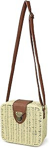 Retro Straw Portable Small Box Woven Womens Cross Body Bag Shoulder Messenger Satchel | Amazon (US)