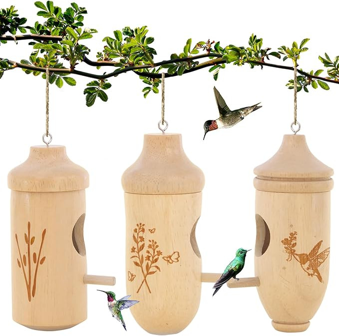Hummingbird House - Natural Wooden Hummingbird Houses for Outside Hanging, Gardening Gifts for Wo... | Amazon (US)