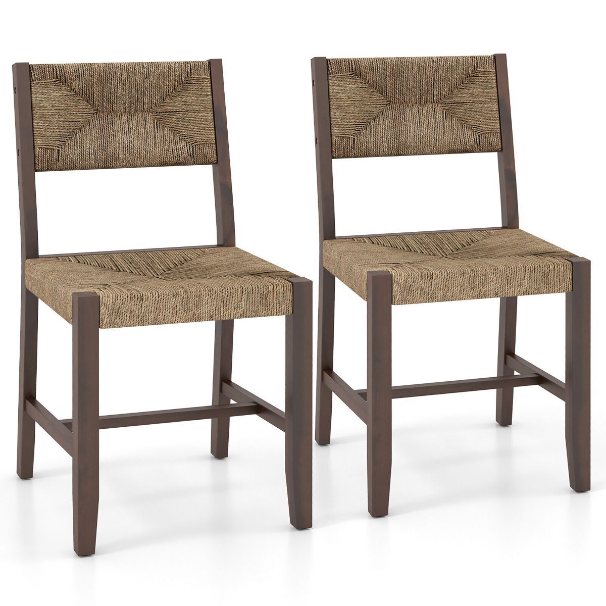 Tangkula Wooden Dining Chair Set of 2 w/ Natural Weave Seagrass Rattan Backrest & Seat | Target