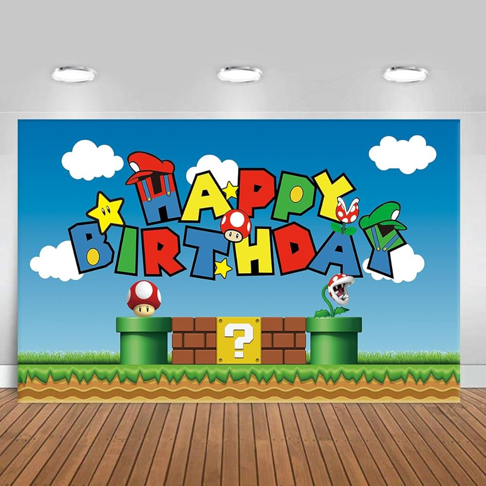 Super Bros Happy Birthday Party Backdrop, Baby Shower Cake Table Decoration Supplies, Super Bros ... | Amazon (US)