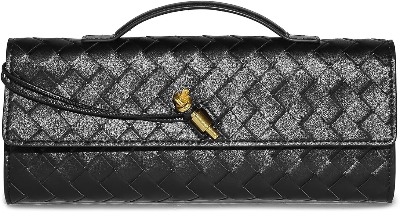 Trendy Woven Evening Clutch Purses for Women Evening Bags Handbags PU Leather Purse with Removabl... | Amazon (US)