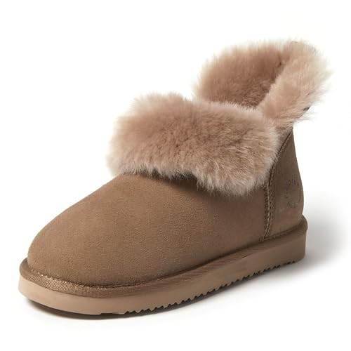 Fireside by Dearfoams Women's Fireside Shearling Water Resistant Foldover Boot Slipper, Driftwood, 8 | Amazon (US)