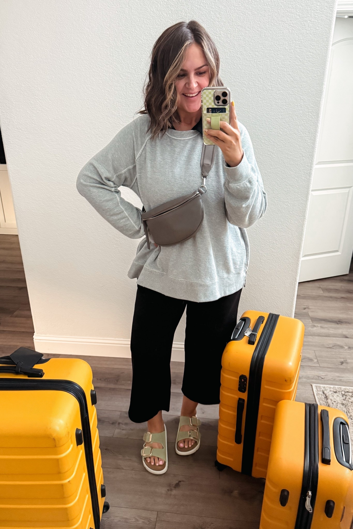 Travel outfit - SO comfy, feels like pjs

Set, XL
Sweatshirt, medium 
Sandals, 9 (sized down)
Luggage - had it for years, to Europe twice, great quality!

Airplane outfit, travel essentials. Size 12. Size 14. Midsize, easy outfit, travel day

#LTKMidsize #LTKTravel #LTKFindsUnder50