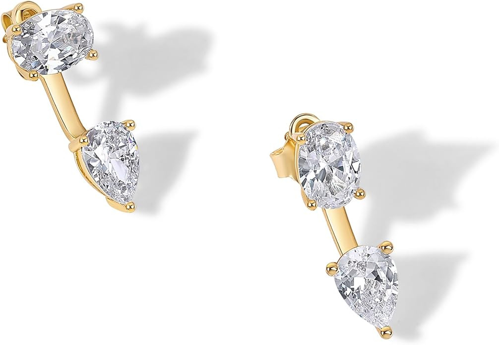 PAVOI 14K Gold Plated Cubic Zirconia Earrings Jacket for Women - Sterling Silver Posts Dainty CZ ... | Amazon (US)