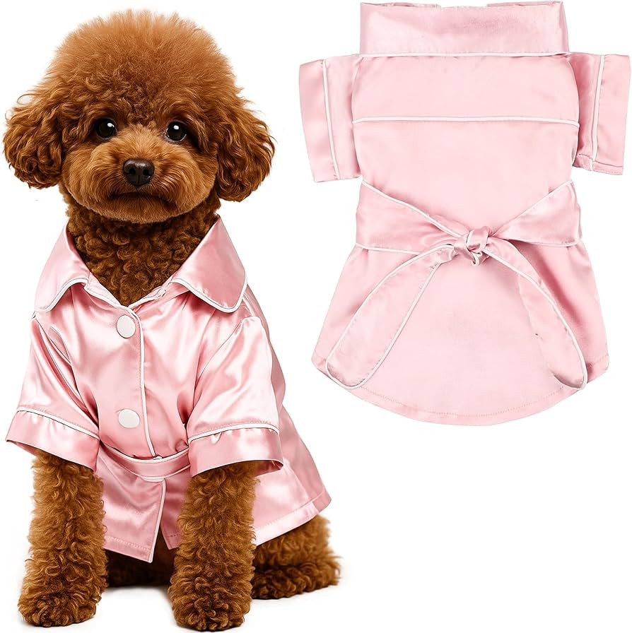Dog Silk Pajamas Small Sized Dog Robe Shirt Satin Pjs with Belt Two-Legged Puppy Clothes Lapel Sl... | Amazon (US)