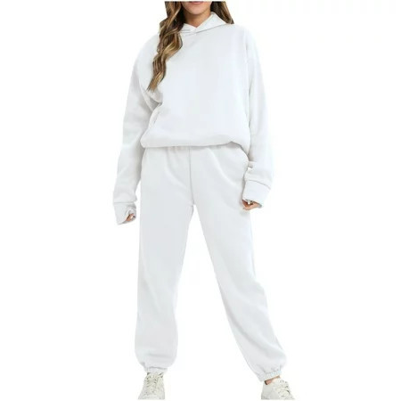 jsaierl 2 Piece Sweatsuit Outfits for Women Winter Thick Fleece Sherpa Lined Warm Long Sleeve Hoodies Sweatshirt Casual Sweatpants Tracksuit Lounge Set | Walmart (US)