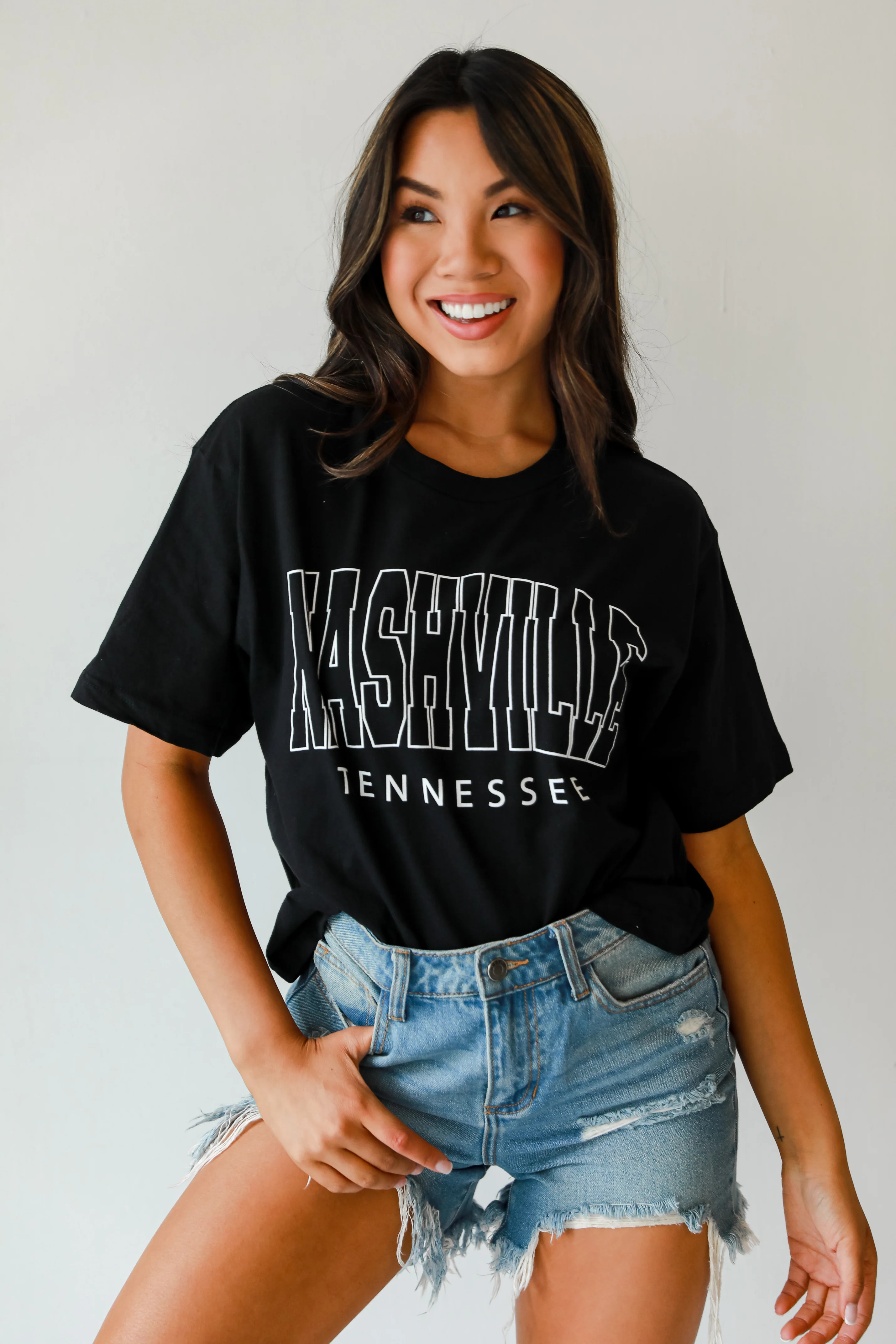 Black Nashville Tennessee Cropped Block Letter Tee | Dress Up