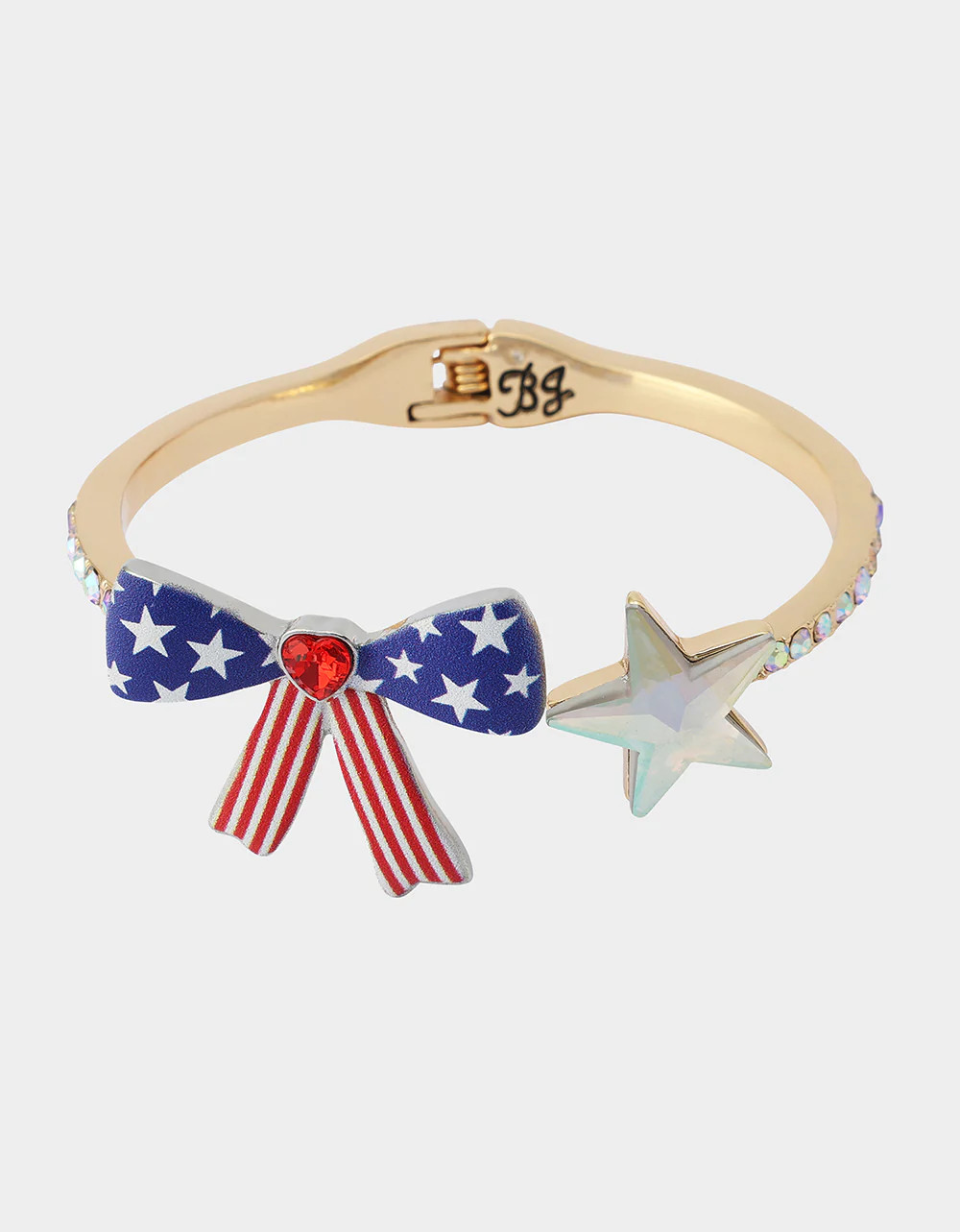 AMERICANA BOW HINGE Blue USA Star Rhinestone Women's Bangle Bracelet | Betsey Johnson