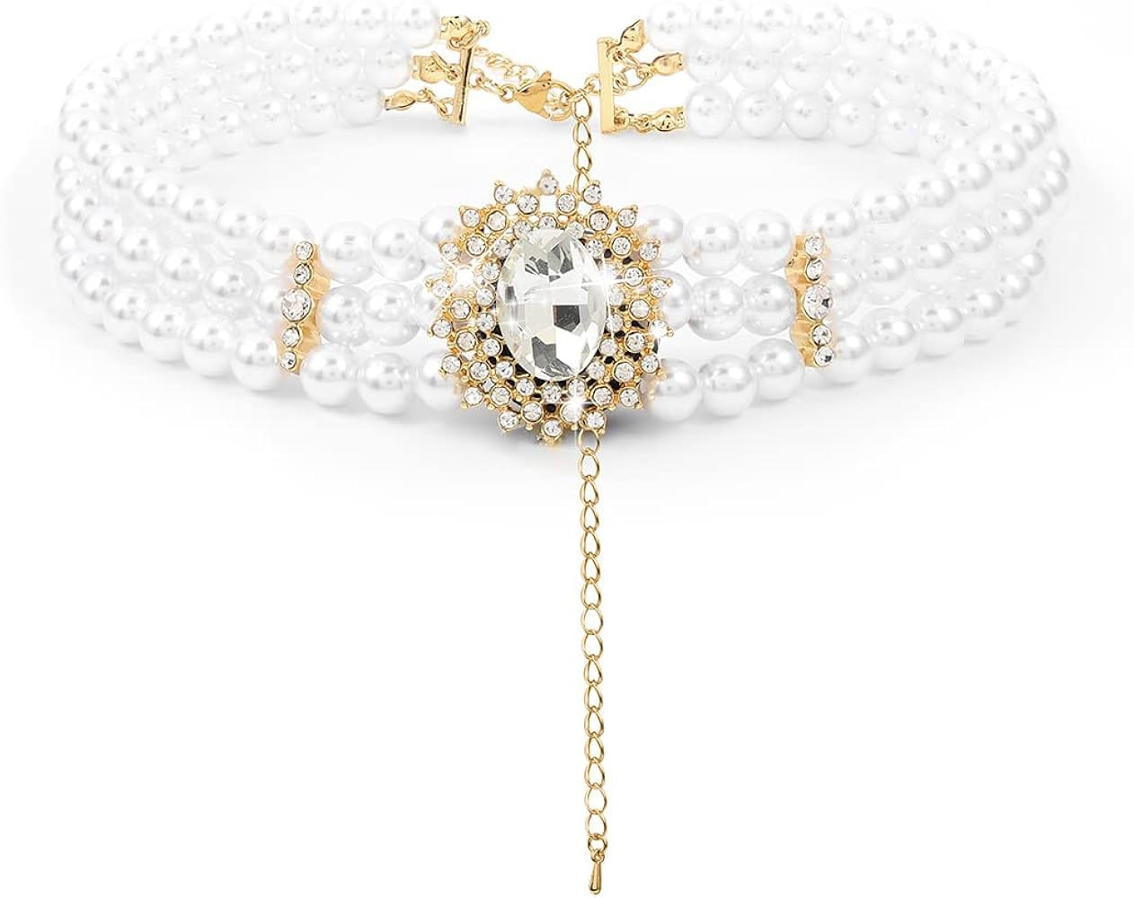 ELABEST Pearl Necklace for Women,Rhinestone Necklace Pearl Choker Trendy Tennis Chain Fashion Dai... | Amazon (US)