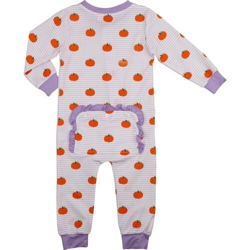 Lavender Stripe Pumpkin Print Knit Zipper Pajamas - Shipping Late September | Cecil and Lou