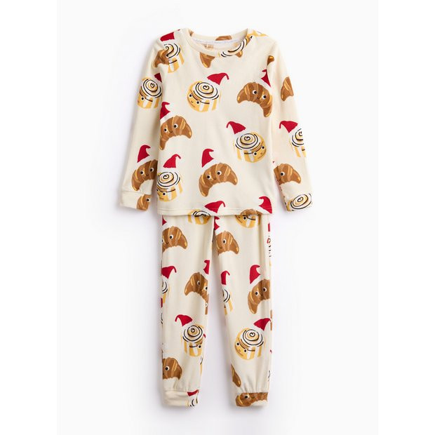 Matching Family Kids' Christmas Croissant Printed Slinky Fleece Pyjamas 11-12 years | Tu Clothing