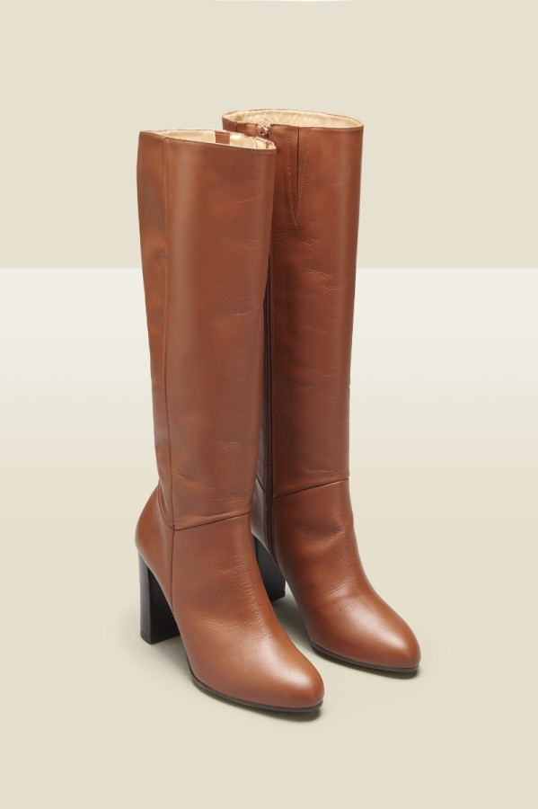 Blake Tan Leather Knee High Boots | Sosandar