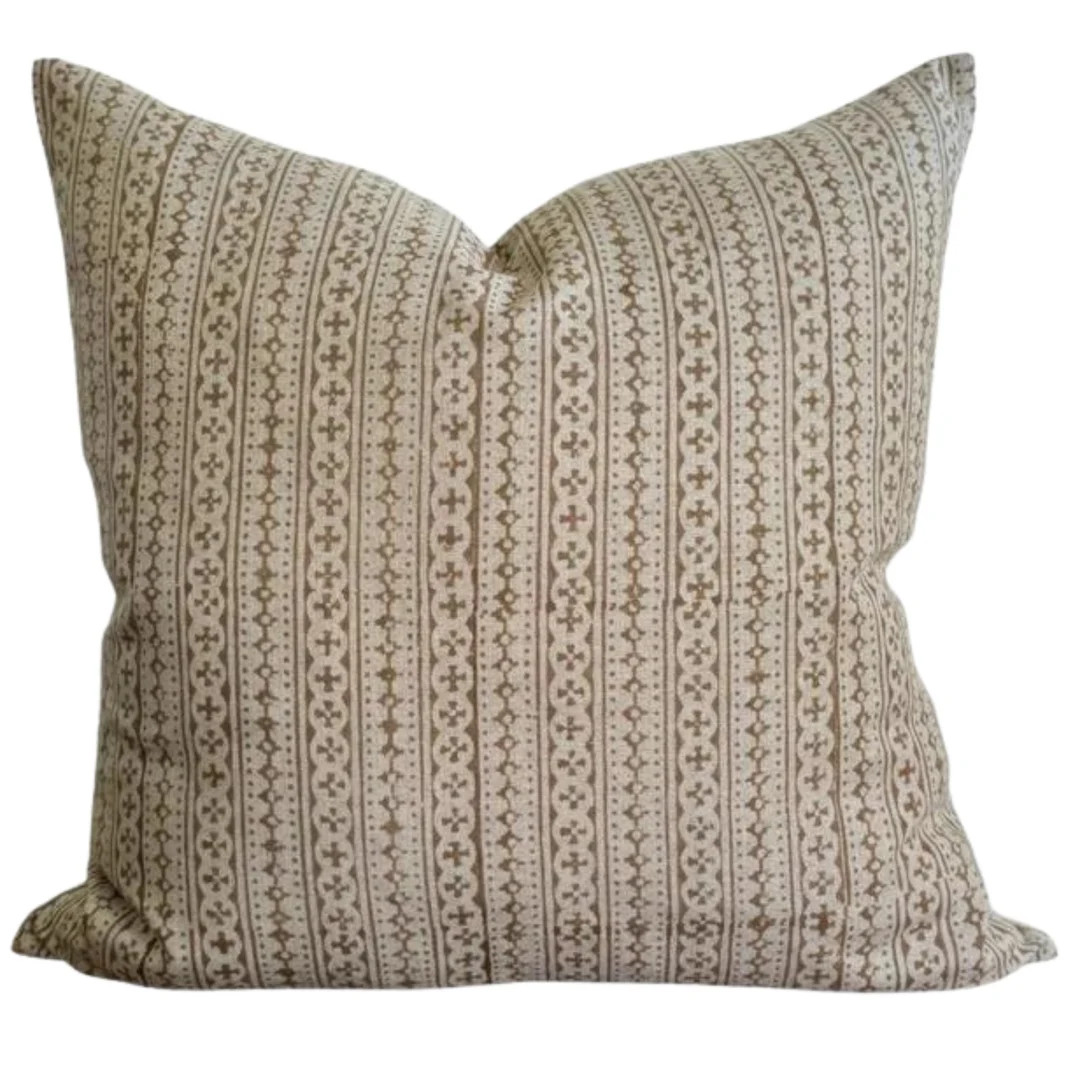 Designer "woodburn" Block Print Pillow Cover // Natural Tan Brown Pillow Cover // Boutique Pillow... | Etsy (US)