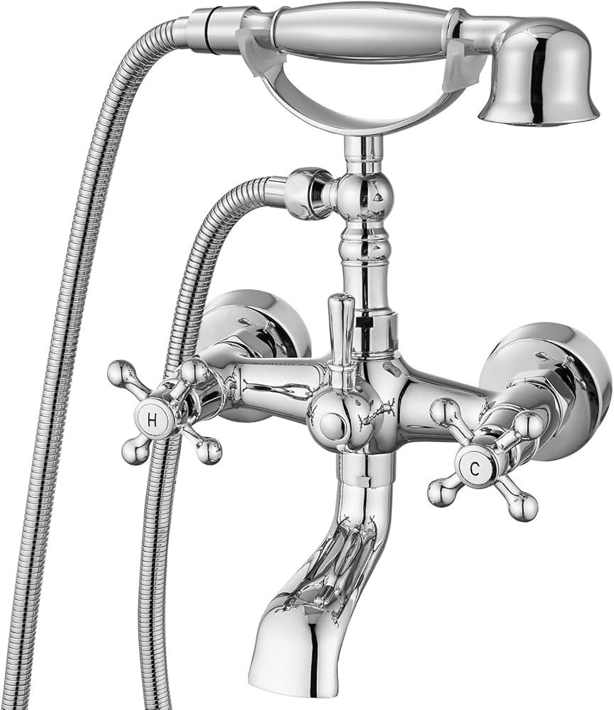 Aolemi Wall Mount Bathtub Faucet with Handheld Shower Polish Chrome Double Cross Handle Mixer Tap... | Amazon (US)