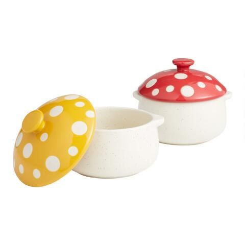 Spotted Mushroom Lidded Soup Crocks Set of 2 | World Market