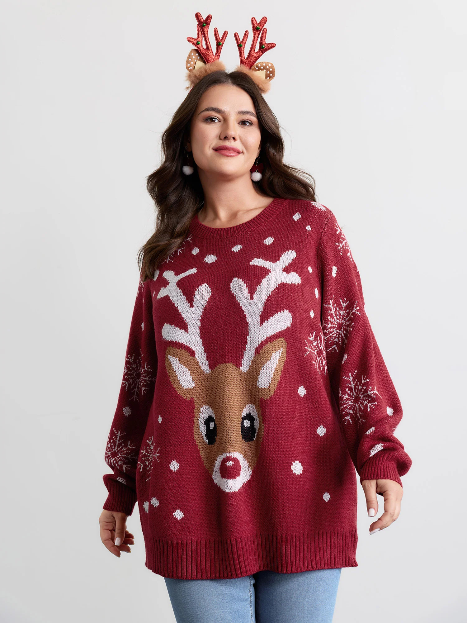 Deer Snowflake Pattern Jacquard Pullover | Bloomchic