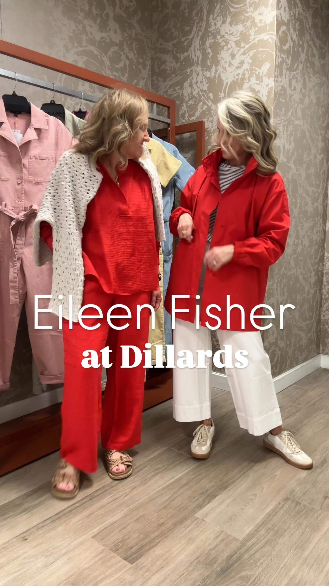 If you know the brand, then you know it’s gorgeous fabrics and relaxed elegant styles. 

I’m wearing a medium and the pieces are roomie. But it’s the way it should fit. 

Great pieces for wedding guest, cruises, spring outfits 

The black knit outfit is a ribbed knit, and a barrel lantern pant style. Quite modern. 

Red linen cargo pants and a silk linen blend top. 

The white twill pants Lisa had to size down! 

Resort wear Eileen fisher silk dress Dillards 

#LTKWatchNow #LTKTravel #LTKOver40