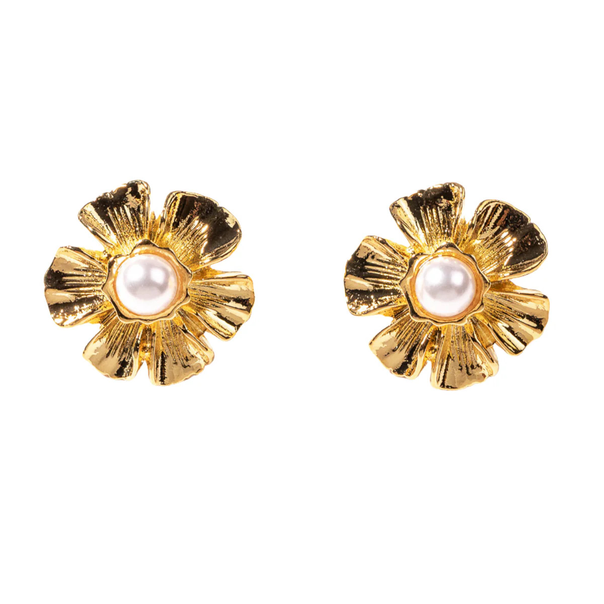 Gold with Pearl Center Flower Earring | The Well Appointed House, LLC
