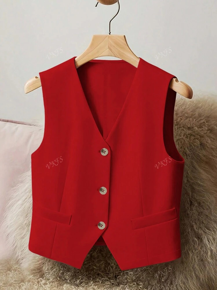 Women's Casual Elegant Solid Color Suit Vest | SHEIN