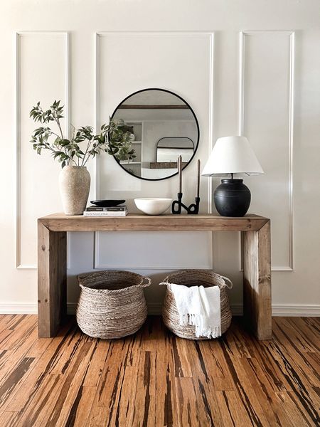 Entryway - console styling 

Console table. Black lamp. Baskets. Belly basket. Round mirror. Textured vase. Vase. Greenery. Spring styling. Black bowl. Black tray. Home decor. Entryway. Foyer. Target home decor. Look for less decor  Wood console. 

#LTKhome #LTKunder50 #LTKstyletip