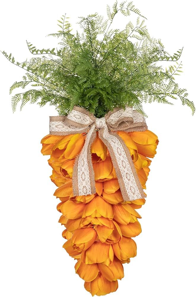 KI Store Tulip Carrot Wreath Orange Carrot Swag Easter Door Decoration Spring Decor for Door Wind... | Amazon (US)