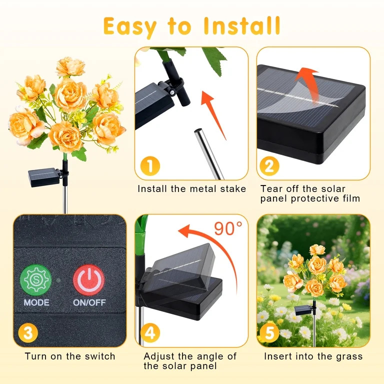 Qoosea Solar Lights Outdoor Waterproof: 7 Head Peony Solar Flower Lights Outdoor Garden Decor for... | Walmart (US)