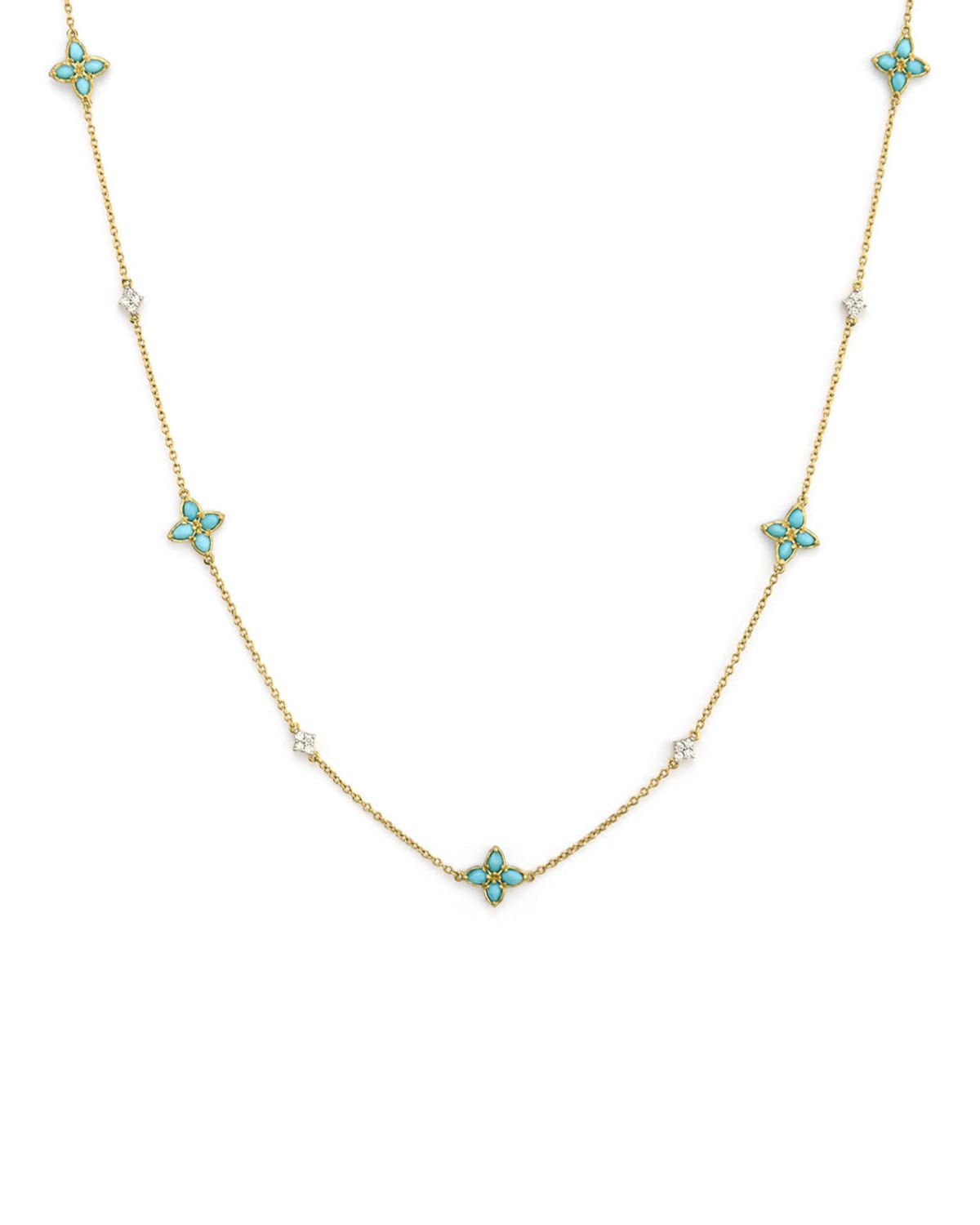 Moroccan Pear Flower Station Necklace w/ Turquoise & Diamonds | Neiman Marcus