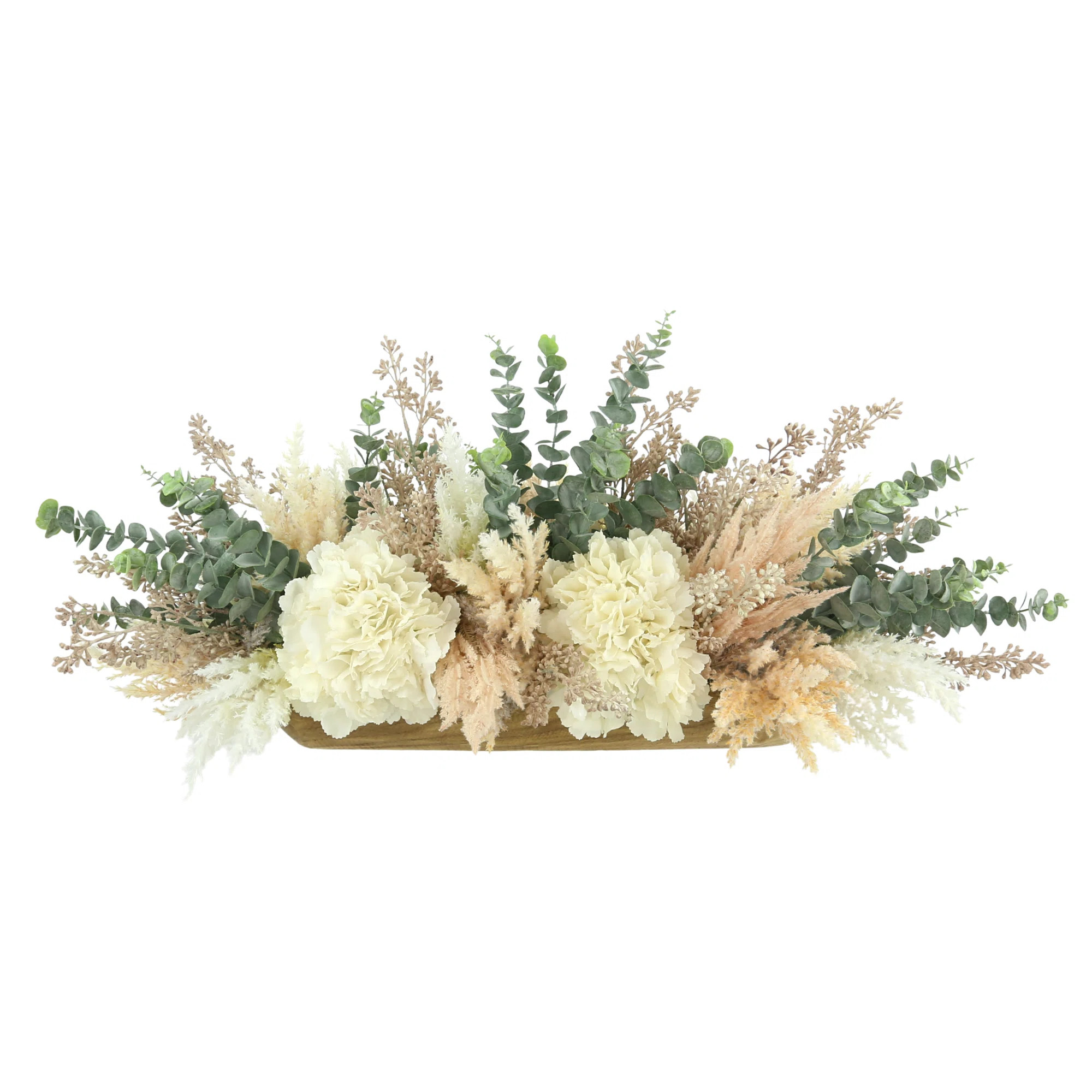 Creative Displays, Inc. Hydrangea, Pampas and Eucalyptus Arrangement in Wooden Bowl & Reviews | W... | Wayfair North America