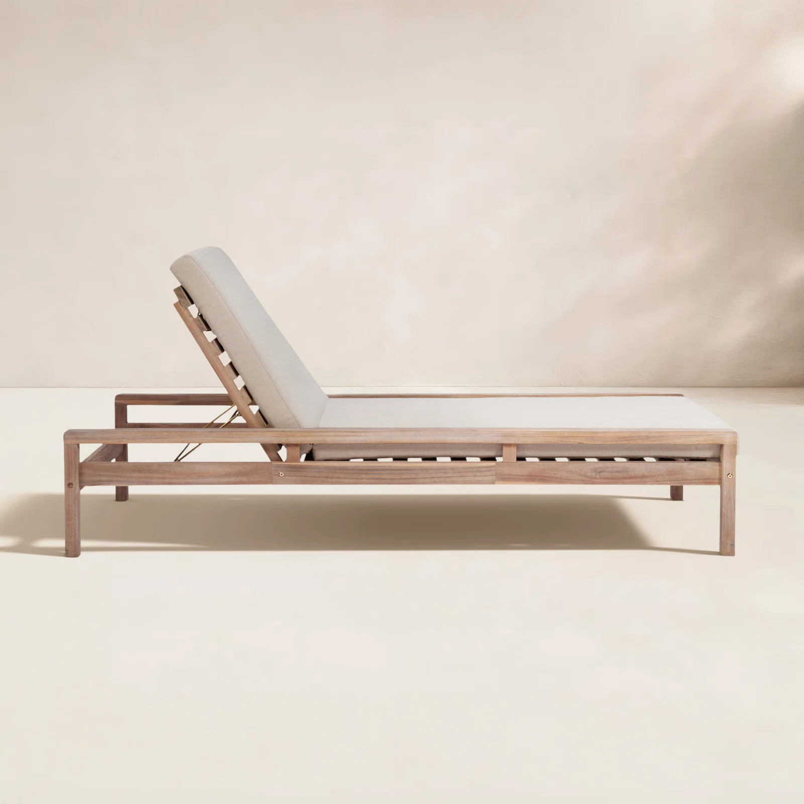 Amina Solid Acacia Wood Reclining Chaise Lounge with Cushion | Birch Lane