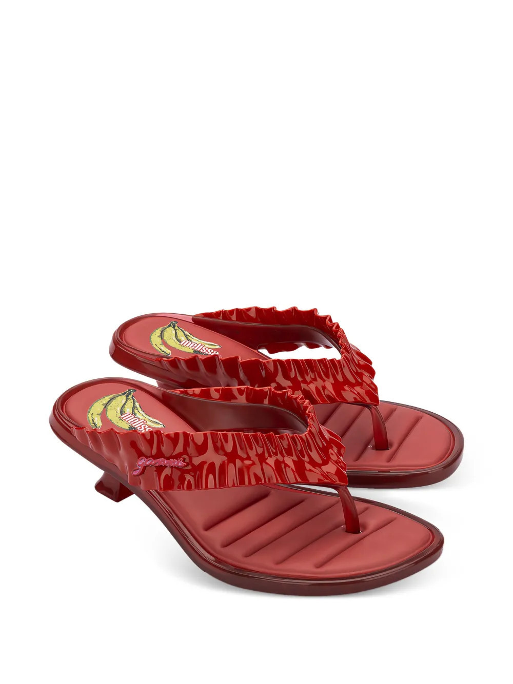 Melissa x Ganni ruffled kitten-heel sandals - Red | Farfetch Global