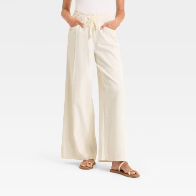 Women's High-Rise Drawstring Wide Leg Relaxed Fit Beach Pants - Universal Thread™ White L | Target