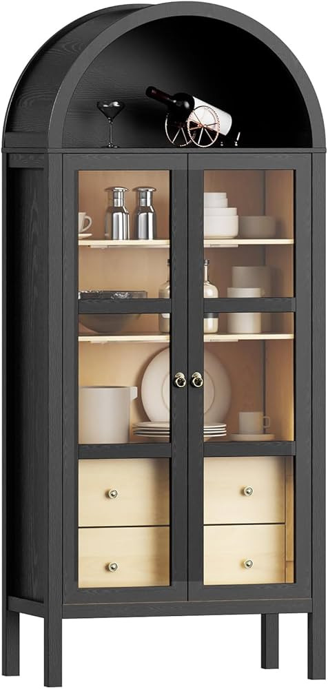ROOMTEC Modern Farmhouse Arched Cabinet with Glass Doors,72" Tall Auto Sensor Light Arch Storage ... | Amazon (US)