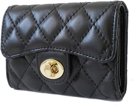 PEONY SUPREME Luxury Black Quilted Leather Wallet Credit Card Holder Wallet Small Wallet Compact ... | Amazon (US)