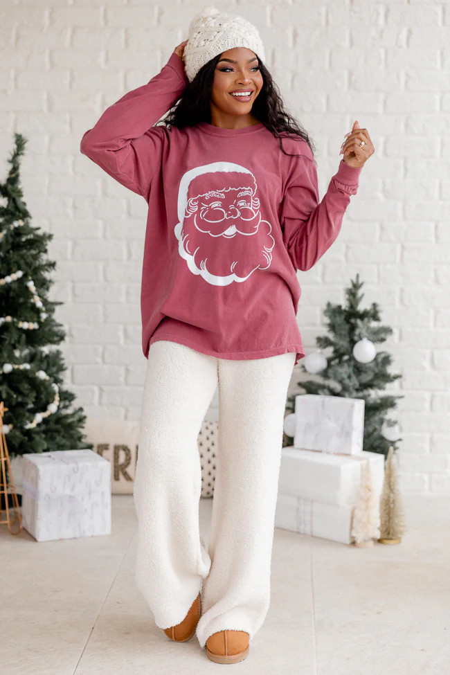 Vintage Santa Red Long Sleeve Graphic Tee | Pink Lily