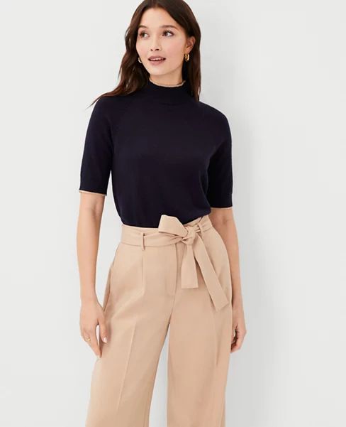 Tipped Mock Neck Sweater Tee | Ann Taylor (US)