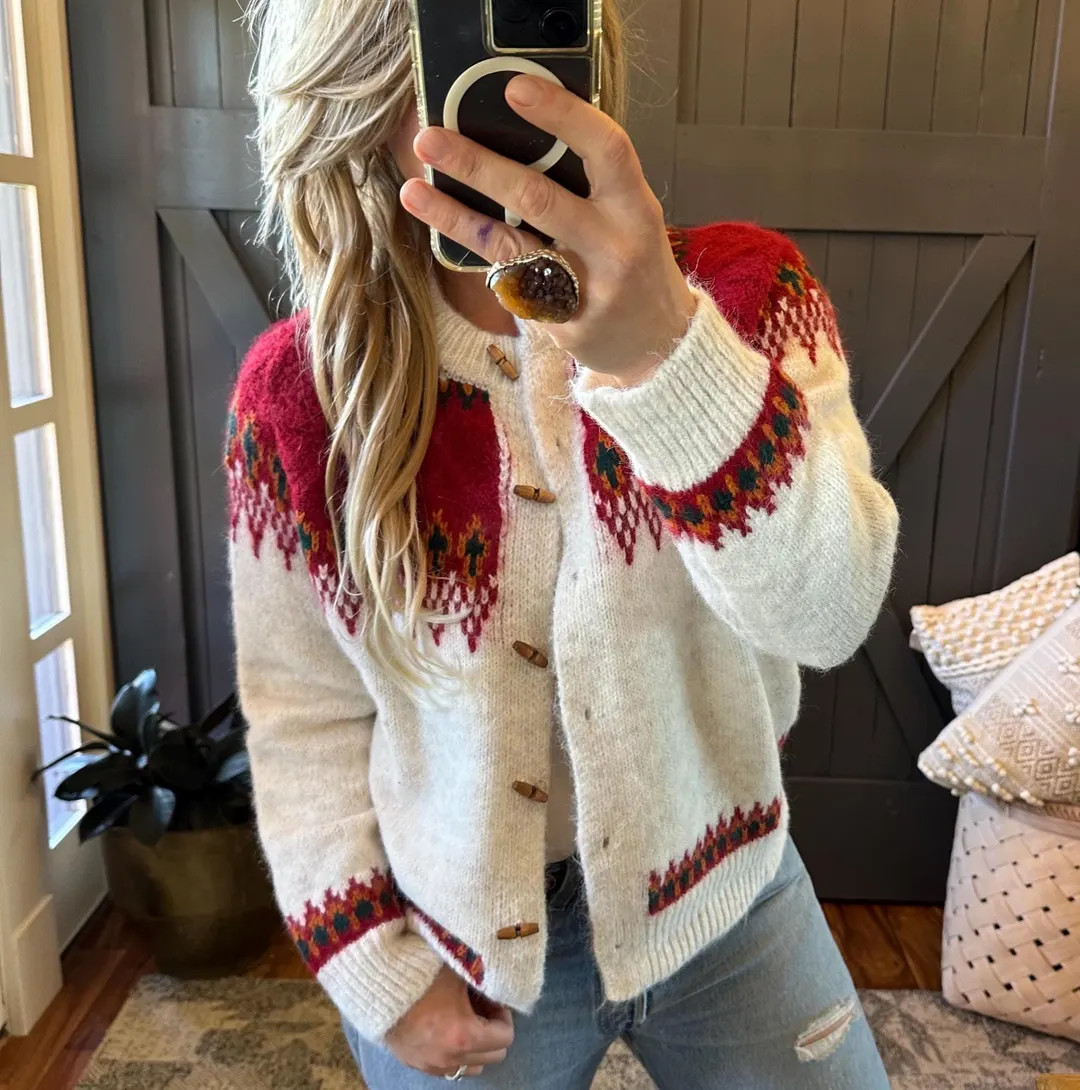 Handmade Fair Isle Knit Cardigan: Cotton Wool Blend Christmas Sweater - Etsy | Etsy (US)