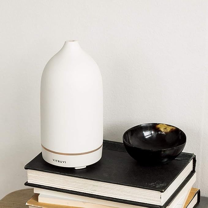 Vitruvi Stone Diffuser, Ceramic Ultrasonic Essential Oil Diffuser for Aromatherapy, White, 90ml C... | Amazon (US)