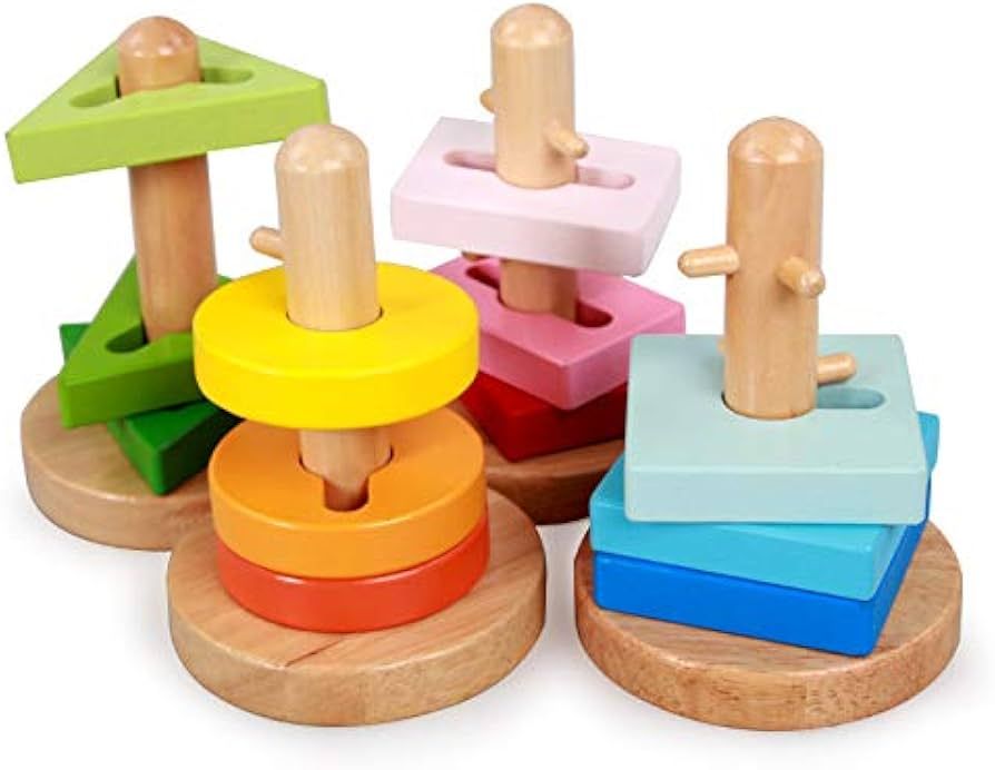 Wooden Shape Sorting Toys, Stacking Toys for Toddlers, Color Recognition Blocks, Montessori Presc... | Amazon (US)