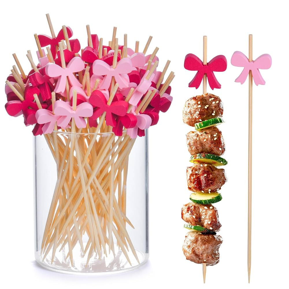 JtmyAota 100 Pack Bow Toothpicks for Appetizers, 4.7 Inch Natural Bamboo Cocktail Picks for Cake ... | Amazon (US)