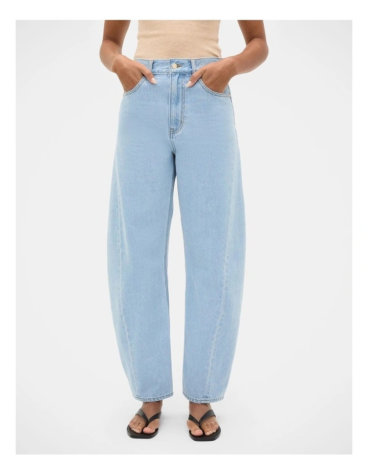 High Waisted Barrel Leg Jean in Glacial Blue Wash | Myer