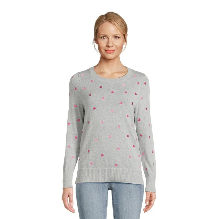 Time and Tru Women's Print Crew Neck Sweater, Midweight, Sizes XS-XXXL - Walmart.com | Walmart (US)