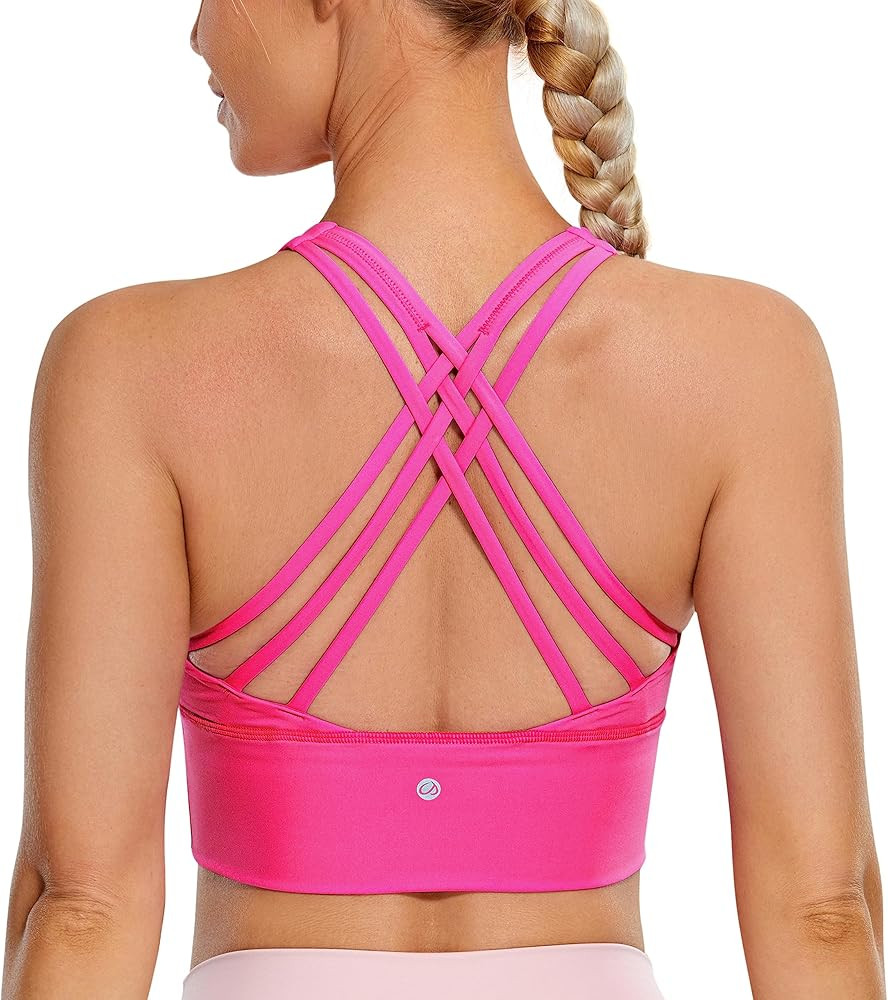 CRZ YOGA Strappy Longline Sports Bras for Women - Wirefree Padded Criss Cross Yoga Bras Cropped T... | Amazon (US)