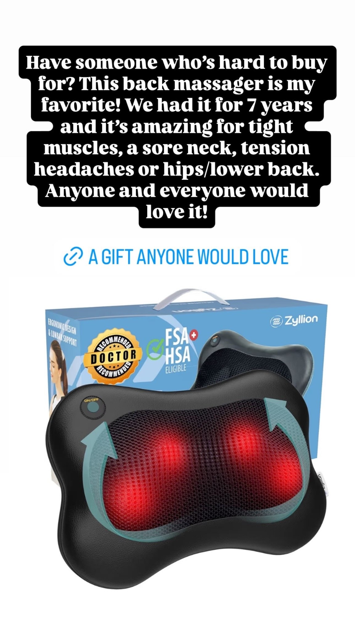 Anyone and everyone will love this! It’s amazing for tension headaches, sore back muscles, hips and lower back pain. It just feels like an amazing deep tissue massage! 

#LTKHoliday #LTKGiftGuide #LTKSaleAlert