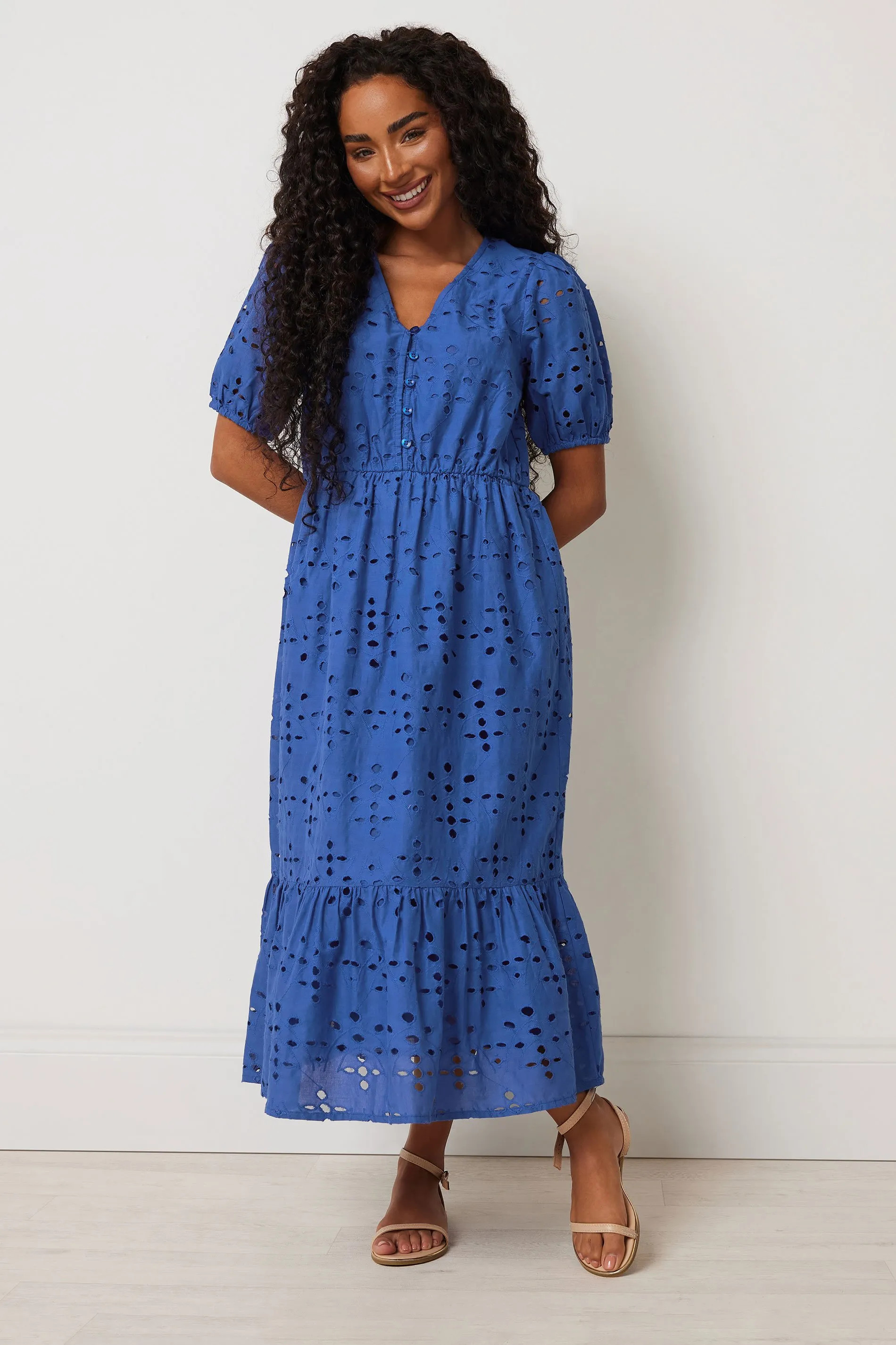 Blue M&Co Petite Broderie Tiered Dress | Debenhams | Debenhams UK