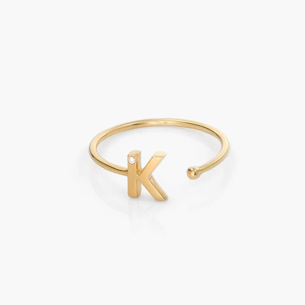 Diamond Accent Initial Ring with diamonds - 10k Yellow Gold | Oak & Luna (US)