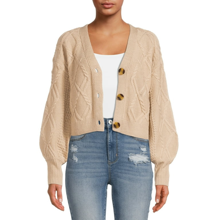 No Boundaries Junior's V-Neck Cable Cardigan | Walmart (US)