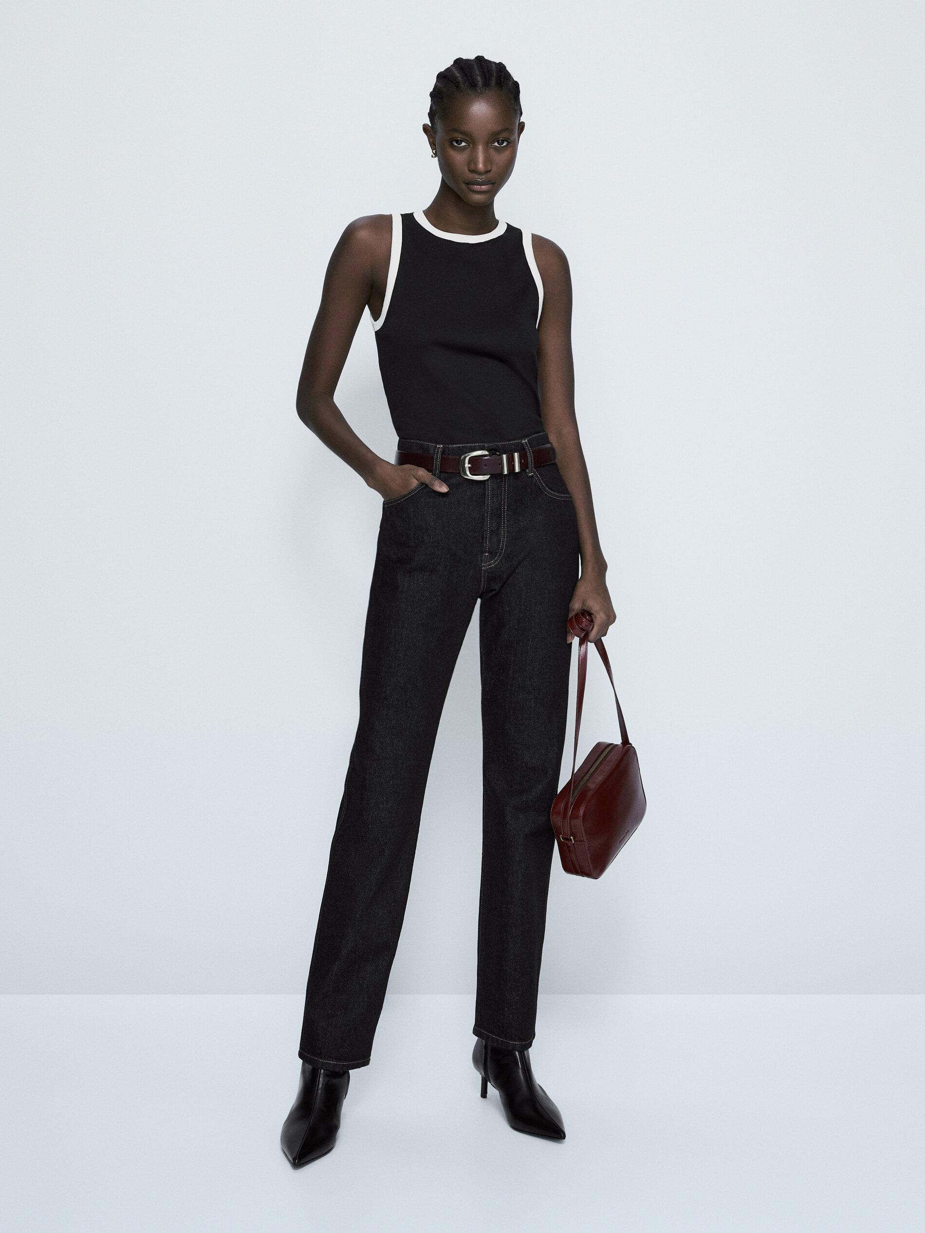 Sleeveless contrast T-shirt | Massimo Dutti US